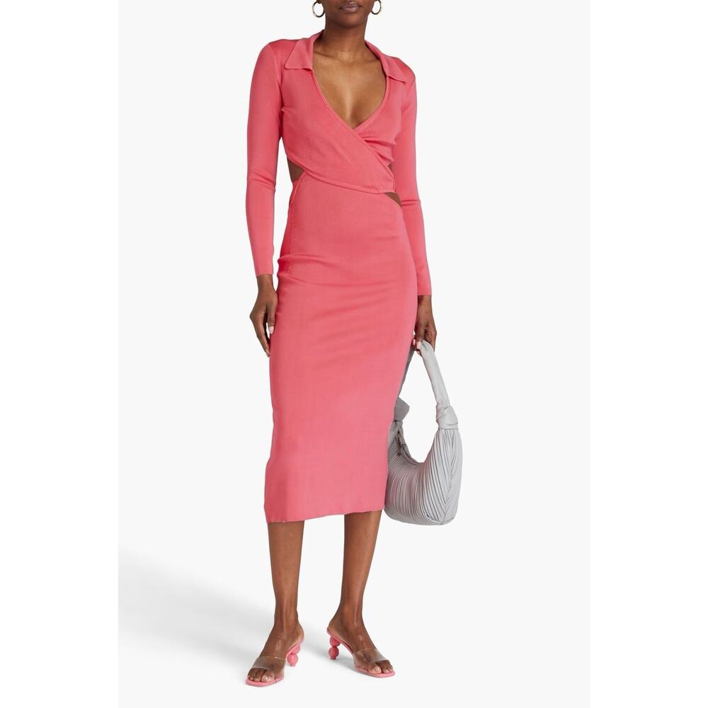 Cult Gaia Cristina Wrap Effect Cutout Knit Midi Dress Blossom Sz S 4 $498